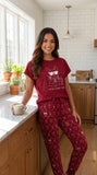 Cute Dog Mom Soft Knit Pajama Set — French Bulldog Graphic Tee & AOP Jogger Pants for Women