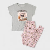 Coffee & Frenchie Dog Mom Soft Knit Pajama Set for Women
