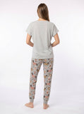 Dachshund and coffee print soft knit pajama set for women — gray cozy gift sleepwear