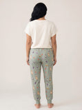 Golden retriever wine print knit pajama set for women — sage green off-white dog mom sleepwear