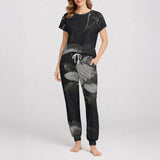 Classic Black Floral Loungewear with Long Pants